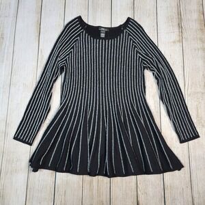 Midnight Velvet Knit Dress - Metallic Stripe, Long Sleeve, Fit & Flare L‎